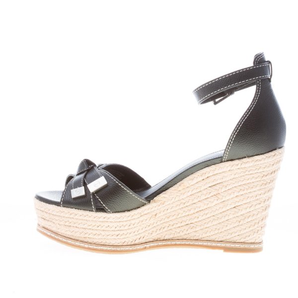 MICHAEL KORS donna sandalo Ripley Wedge in pelle martellata NERO con fiocco. Zeppa corda 11 cm - immagine 5
