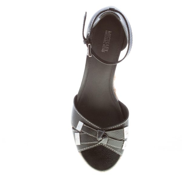 MICHAEL KORS donna sandalo Ripley Wedge in pelle martellata NERO con fiocco. Zeppa corda 11 cm - immagine 7
