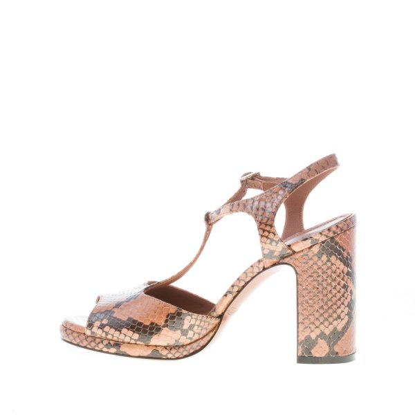 L'AUTRE CHOSE donna sandalo T-strap in pelle stampa rettile MARRONE. Tacco 10 cm - immagine 5