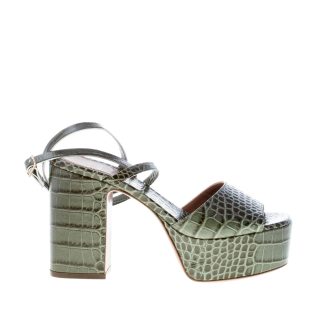 L'AUTRE CHOSE donna sandalo in pelle stampa cocco VERDE con maxi plateau. Tacco 11 cm