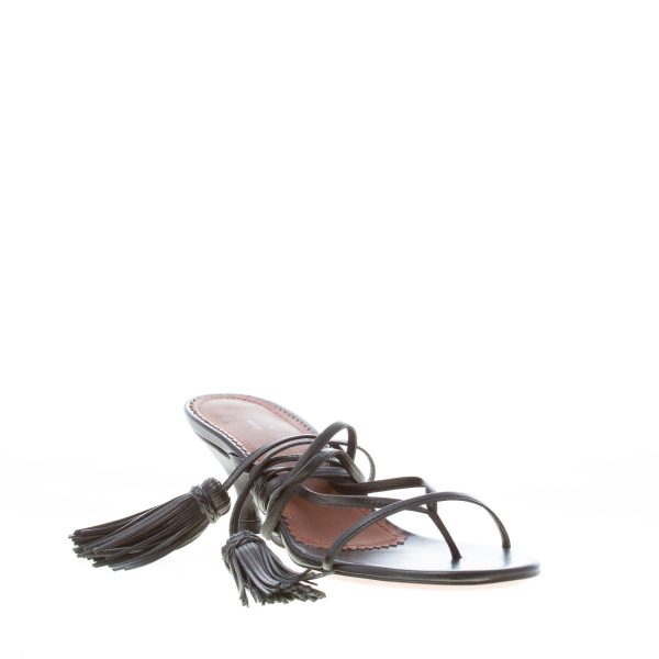 L'AUTRE CHOSE donna sandalo infradito in pelle NERO con laccio alla caviglia e nappe. Tacco 5 cm - immagine 2