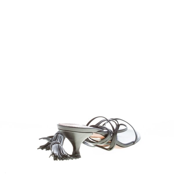 L'AUTRE CHOSE donna sandalo infradito in pelle NERO con laccio alla caviglia e nappe. Tacco 5 cm - immagine 3