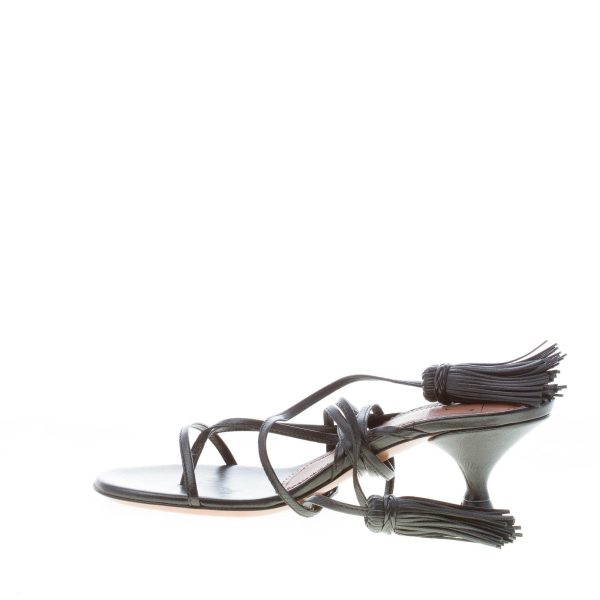 L'AUTRE CHOSE donna sandalo infradito in pelle NERO con laccio alla caviglia e nappe. Tacco 5 cm - immagine 5