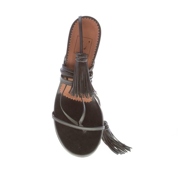 L'AUTRE CHOSE donna sandalo infradito in pelle NERO con laccio alla caviglia e nappe. Tacco 5 cm - immagine 7