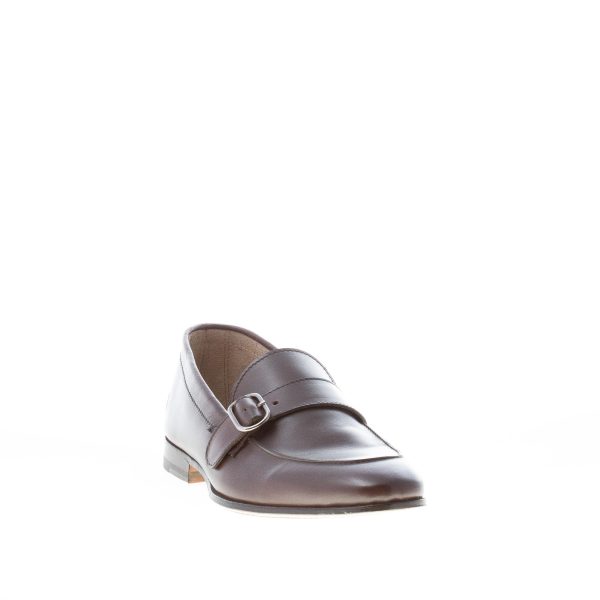 MIGLIORE uomo mocassino in pelle MARRONE con fibbia. Suola cuoio - immagine 2
