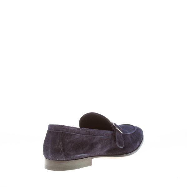 MIGLIORE uomo mocassino in camoscio BLU con fibbia. Suola cuoio - immagine 3