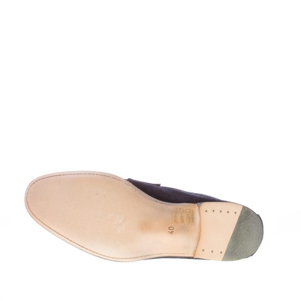 MIGLIORE uomo mocassino in camoscio BLU con fibbia. Suola cuoio - immagine 8