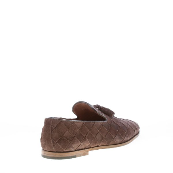 O'KEEFFE uomo pantofola artigianale Mark in camoscio intrecciato MARRONE con nappine - immagine 3