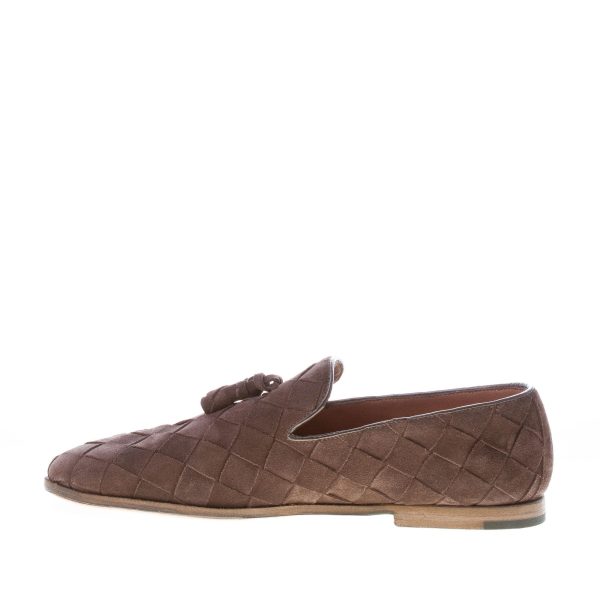 O'KEEFFE uomo pantofola artigianale Mark in camoscio intrecciato MARRONE con nappine - immagine 5