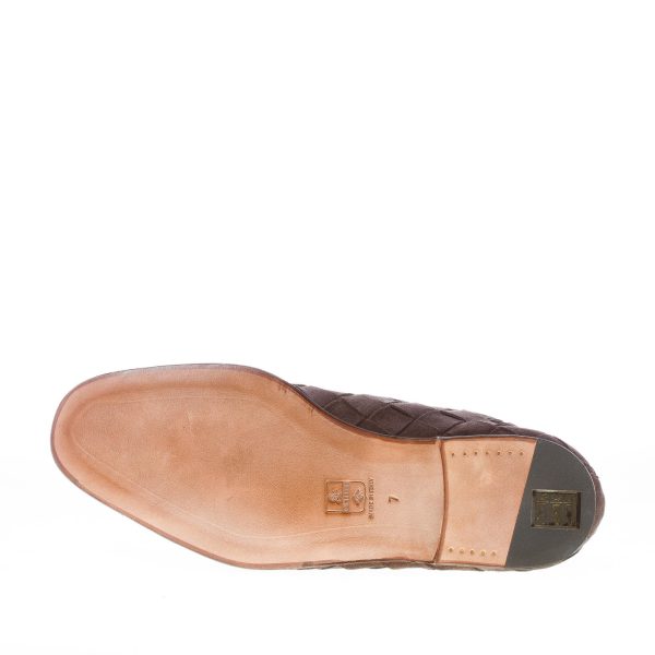 O'KEEFFE uomo pantofola artigianale Mark in camoscio intrecciato MARRONE con nappine - immagine 8