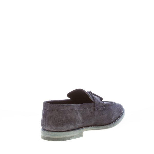 O'KEEFFE uomo mocassino artigianale IAN in camoscio BLU NOTTE con fascetta e nappine. Suola cuoio - immagine 3