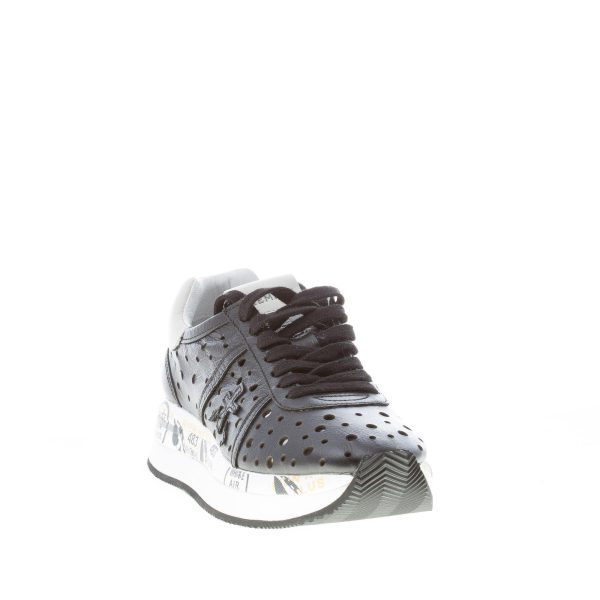 PREMIATA donna sneaker Conny 2965 in pelle traforata NERO con suola rialzata - immagine 2