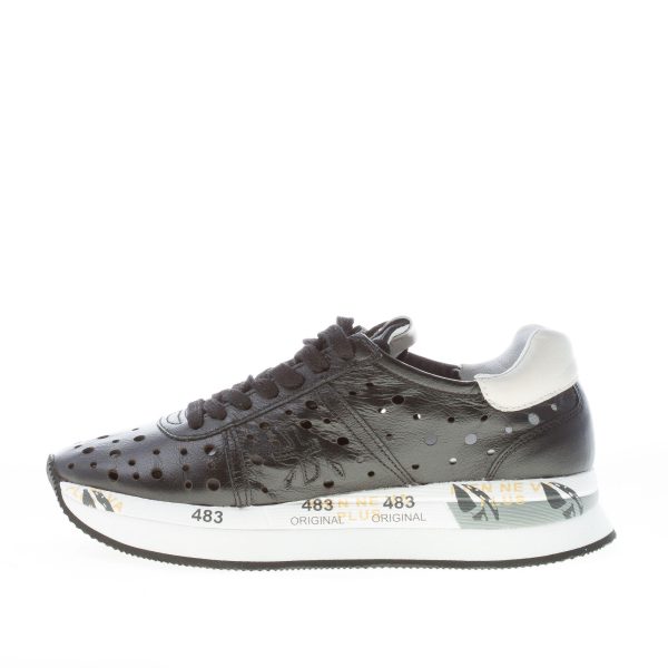 PREMIATA donna sneaker Conny 2965 in pelle traforata NERO con suola rialzata - immagine 5
