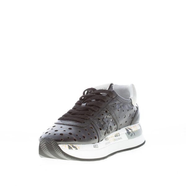 PREMIATA donna sneaker Conny 2965 in pelle traforata NERO con suola rialzata - immagine 6