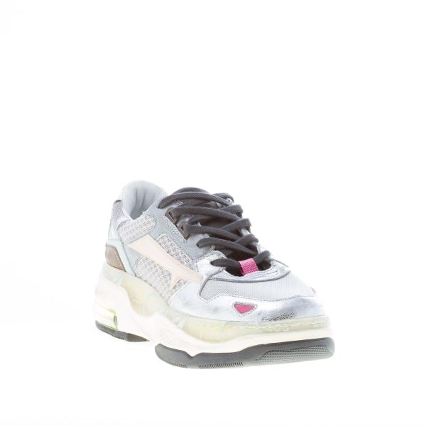 PREMIATA donna sneaker Draked 036 in tessuto tecnico e pelle ARGENTO con suola rialzata - immagine 2