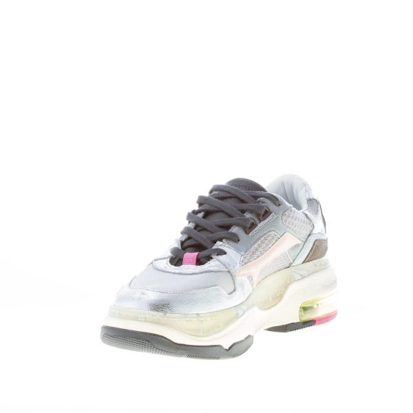 PREMIATA donna sneaker Draked 036 in tessuto tecnico e pelle ARGENTO con suola rialzata - immagine 6