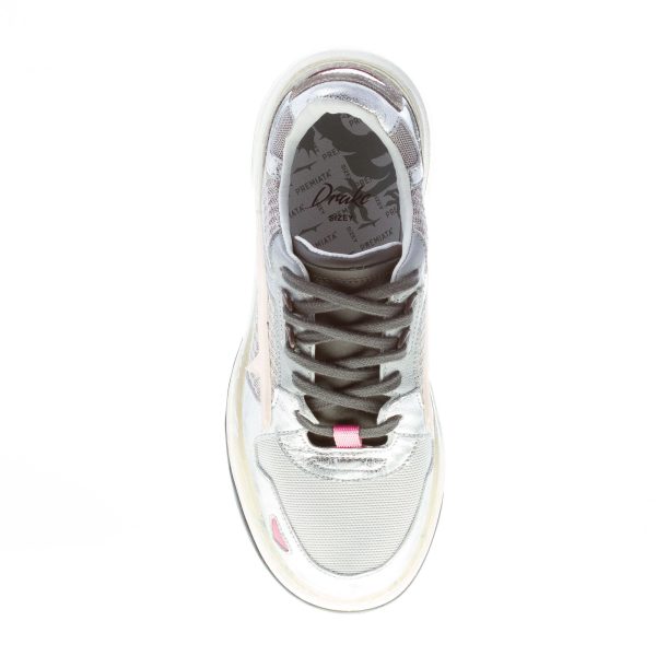 PREMIATA donna sneaker Draked 036 in tessuto tecnico e pelle ARGENTO con suola rialzata - immagine 7