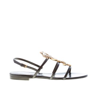 SAINT LAURENT donna sandalo flat Cassandra in pelle NERO con YSL logo