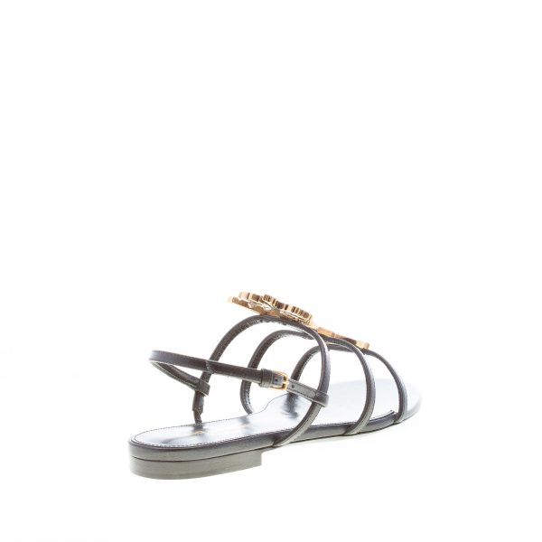 SAINT LAURENT donna sandalo flat Cassandra in pelle NERO con YSL logo - immagine 3