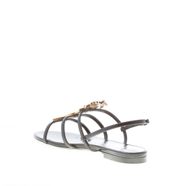 SAINT LAURENT donna sandalo flat Cassandra in pelle NERO con YSL logo - immagine 4