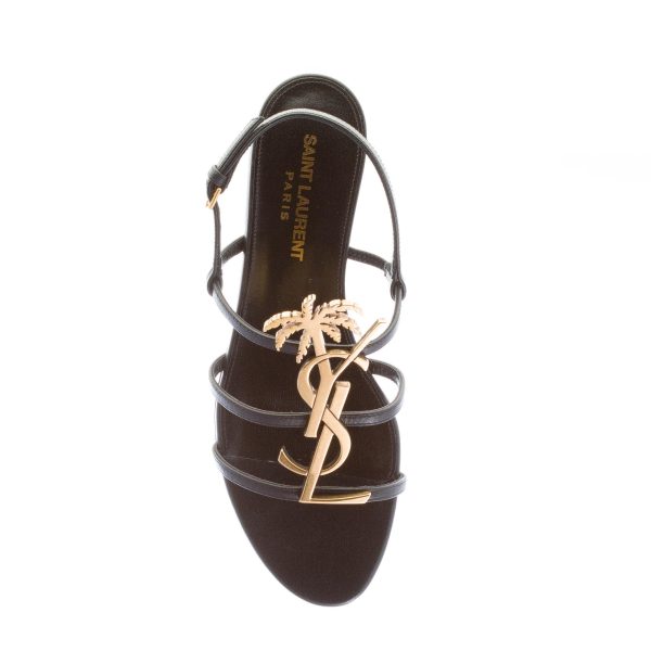 SAINT LAURENT donna sandalo flat Cassandra in pelle NERO con YSL logo - immagine 7