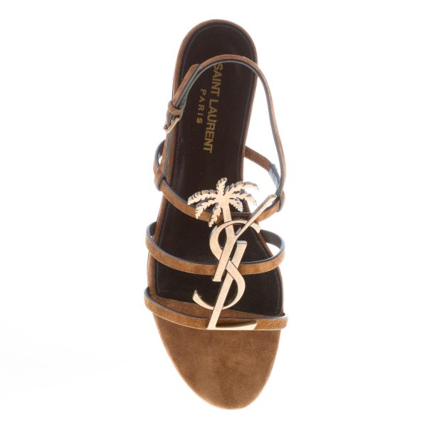 SAINT LAURENT donna sandalo flat Cassandra in camoscio MARRONE con YSL logo - immagine 7