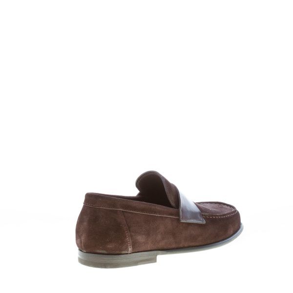 SANTONI uomo mocassino in camoscio MARRONE con mascherina liscia. Suola cuoio - immagine 3