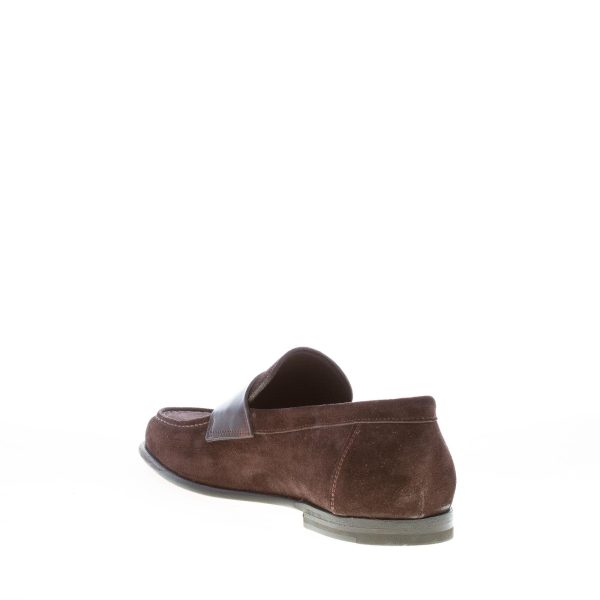 SANTONI uomo mocassino in camoscio MARRONE con mascherina liscia. Suola cuoio - immagine 4