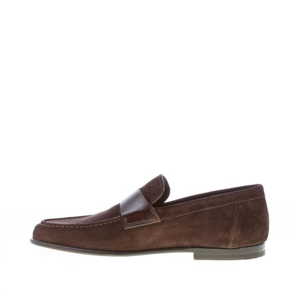 SANTONI uomo mocassino in camoscio MARRONE con mascherina liscia. Suola cuoio - immagine 5