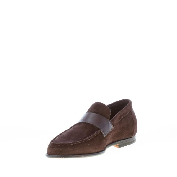 SANTONI uomo mocassino in camoscio MARRONE con mascherina liscia. Suola cuoio - immagine 6