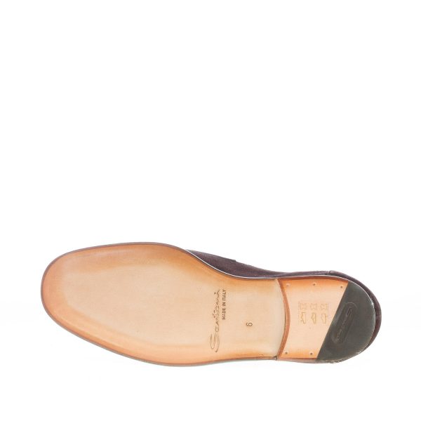SANTONI uomo mocassino in camoscio MARRONE con mascherina liscia. Suola cuoio - immagine 8