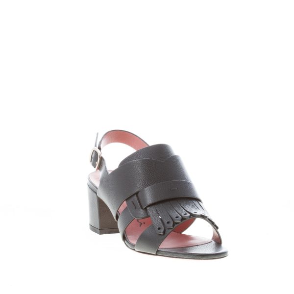 SANTONI donna sandalo in pelle martellata NERO con fascia accollata e frangia. Tacco 5,5 cm - immagine 2