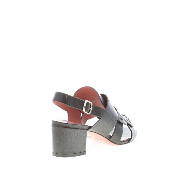 SANTONI donna sandalo in pelle martellata NERO con fascia accollata e frangia. Tacco 5,5 cm - immagine 3