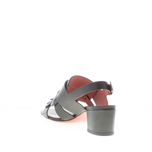 SANTONI donna sandalo in pelle martellata NERO con fascia accollata e frangia. Tacco 5,5 cm - immagine 4