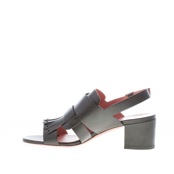 SANTONI donna sandalo in pelle martellata NERO con fascia accollata e frangia. Tacco 5,5 cm - immagine 5