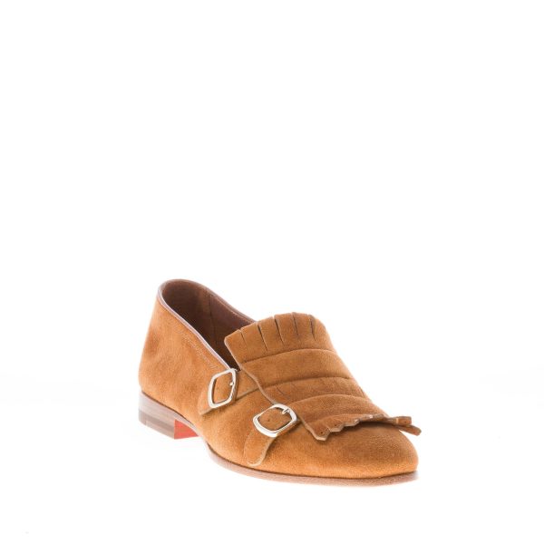SANTONI donna mocassino in camoscio MARRONE con maxi frangia e fibbie. Tacco 2 cm - immagine 8