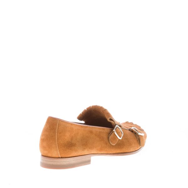 SANTONI donna mocassino in camoscio MARRONE con maxi frangia e fibbie. Tacco 2 cm - immagine 2