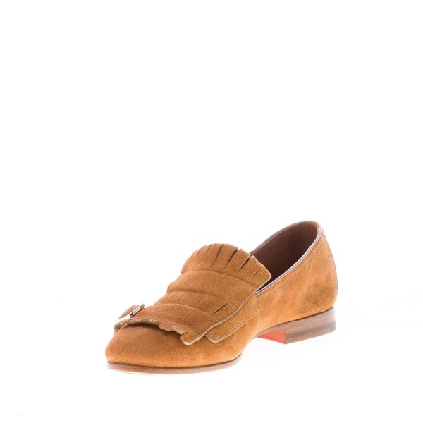 SANTONI donna mocassino in camoscio MARRONE con maxi frangia e fibbie. Tacco 2 cm - immagine 5