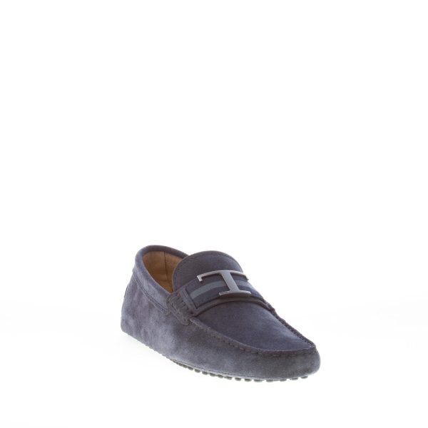 TOD'S uomo mocassino gommini Timeless in camoscio BLU NOTTE con monogramma T e fascia - immagine 2