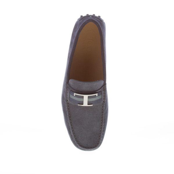 TOD'S uomo mocassino gommini Timeless in camoscio BLU NOTTE con monogramma T e fascia - immagine 7