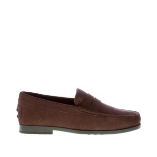 TOD'S uomo mocassino in camoscio MARRONE EBANO con mascherina e suola in gomma