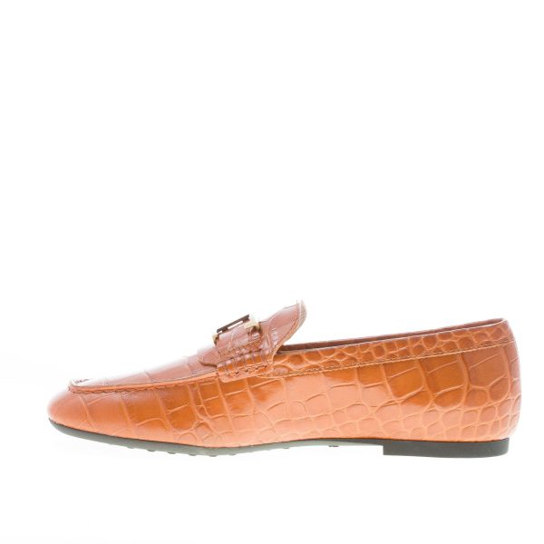 TOD'S donna mocassino Timeless in pelle stampa cocco MARRONE con mascherina e T metallo. Suola gomma - immagine 5