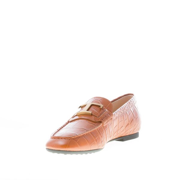 TOD'S donna mocassino Timeless in pelle stampa cocco MARRONE con mascherina e T metallo. Suola gomma - immagine 6