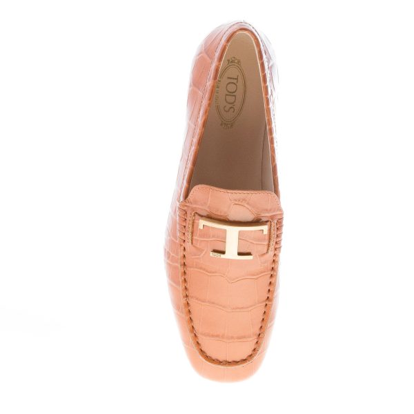 TOD'S donna mocassino Timeless in pelle stampa cocco MARRONE con mascherina e T metallo. Suola gomma - immagine 7