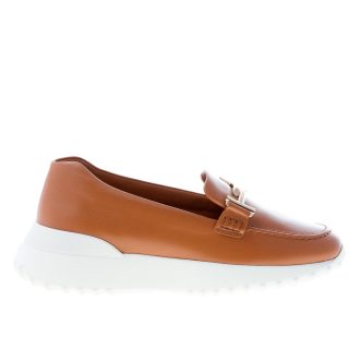 TOD'S donna mocassino in pelle MARRONE con doppia T in metallo e suola sport gomma rialzata