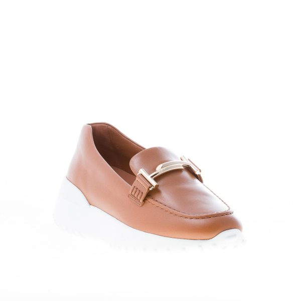 TOD'S donna mocassino in pelle MARRONE con doppia T in metallo e suola sport gomma rialzata - immagine 2