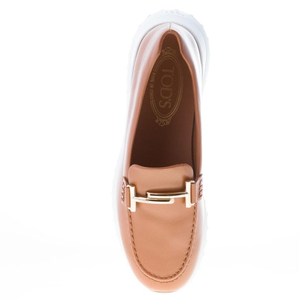TOD'S donna mocassino in pelle MARRONE con doppia T in metallo e suola sport gomma rialzata - immagine 7