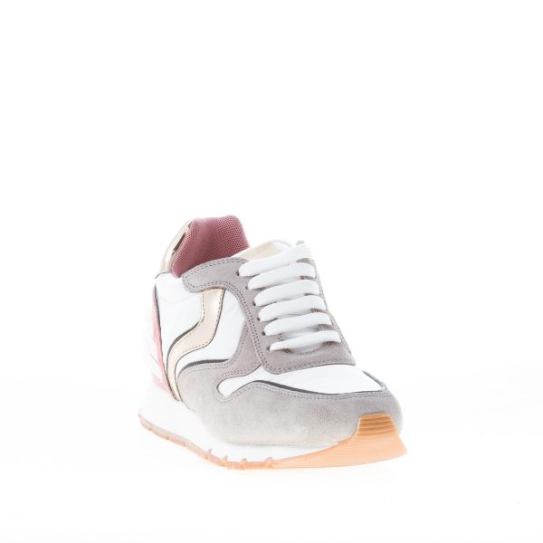 VOILE BLANCHE donna sneaker JULIA SLAM POWER in tessuto BIANCO più camoscio TORTORA e rosa - immagine 2