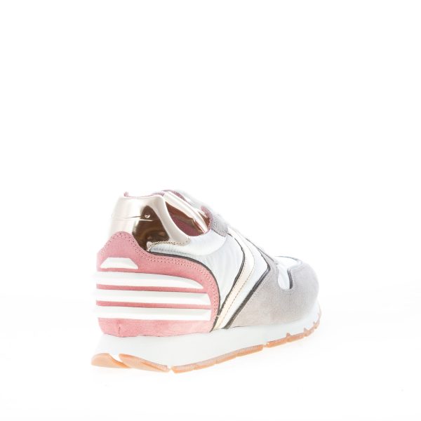 VOILE BLANCHE donna sneaker JULIA SLAM POWER in tessuto BIANCO più camoscio TORTORA e rosa - immagine 3