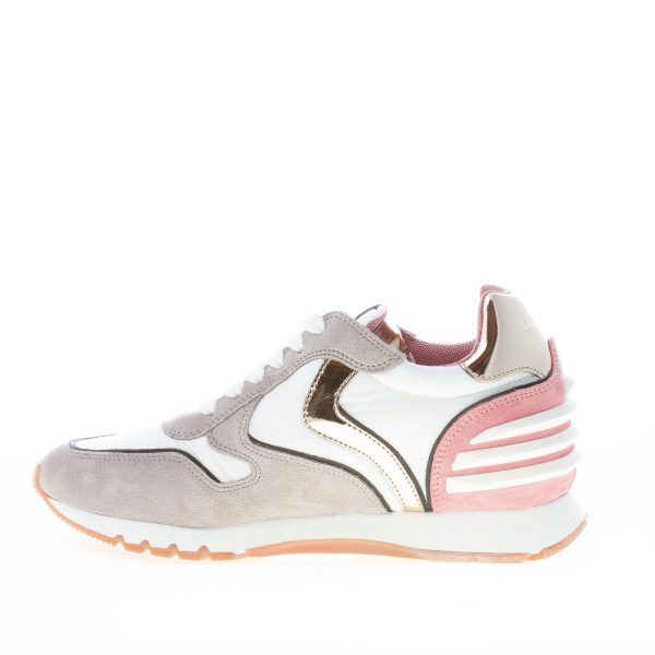 VOILE BLANCHE donna sneaker JULIA SLAM POWER in tessuto BIANCO più camoscio TORTORA e rosa - immagine 5